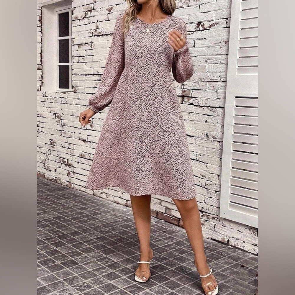 Animal Print Balloon Sleeve Dress